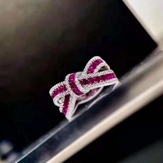 Minimalist Classic Style Bow Knot Copper Inlay Zircon Rings