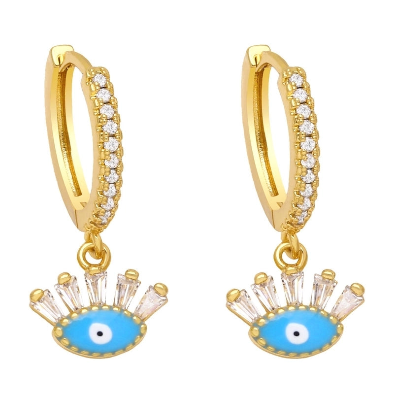 Fashion Evil Eyes Shaped Women's Inlay Zircon Dripping Eardrop Copper