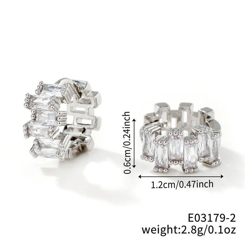 2 Pieces Glam Minimalist Shiny Geometric Inlay Copper Zircon K Gold Plated Earrings