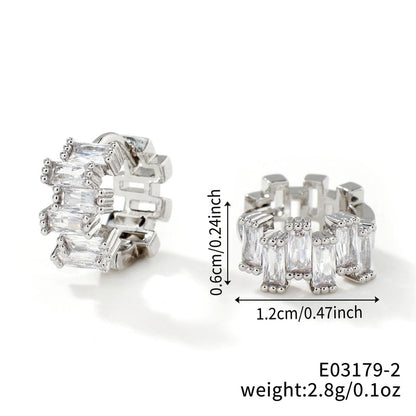 2 Pieces Glam Minimalist Shiny Geometric Inlay Copper Zircon K Gold Plated Earrings