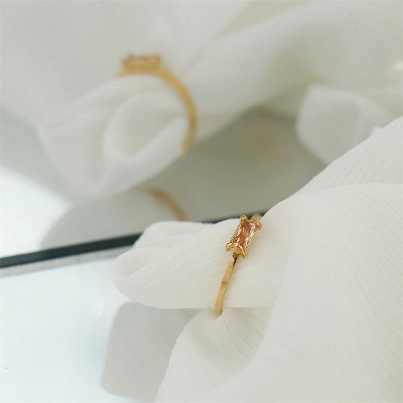 IG Style Minimalist Square Titanium Steel Zircon 18K Gold Plated Plating Inlay Rings