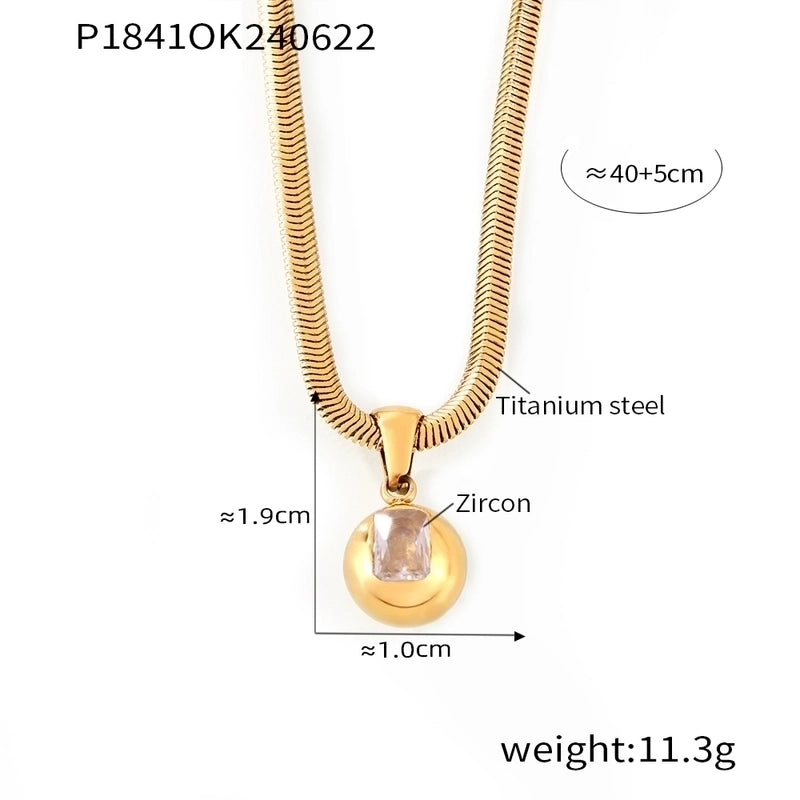 Elegant Minimalist Round 304 Stainless Steel Zircon 18K Gold Plated Inlay Pendant Necklace