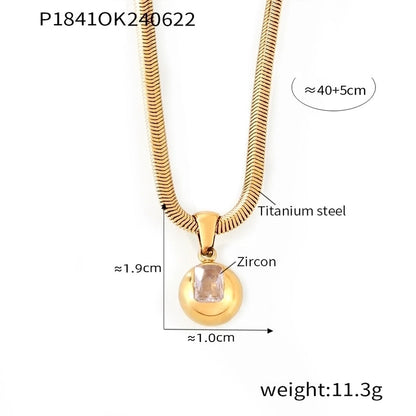 Elegant Minimalist Round 304 Stainless Steel Zircon 18K Gold Plated Inlay Pendant Necklace