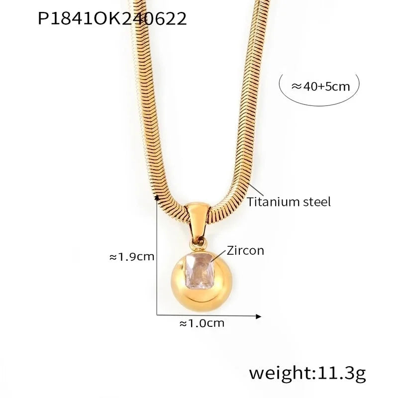 Elegant Minimalist Round 304 Stainless Steel Zircon 18K Gold Plated Inlay Pendant Necklace