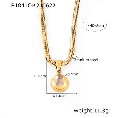 Elegant Minimalist Round 304 Stainless Steel Zircon 18K Gold Plated Inlay Pendant Necklace