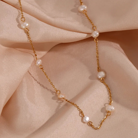 Fashion Pearl Geometric Stainless Steel 18K Gold Plated Necklaces