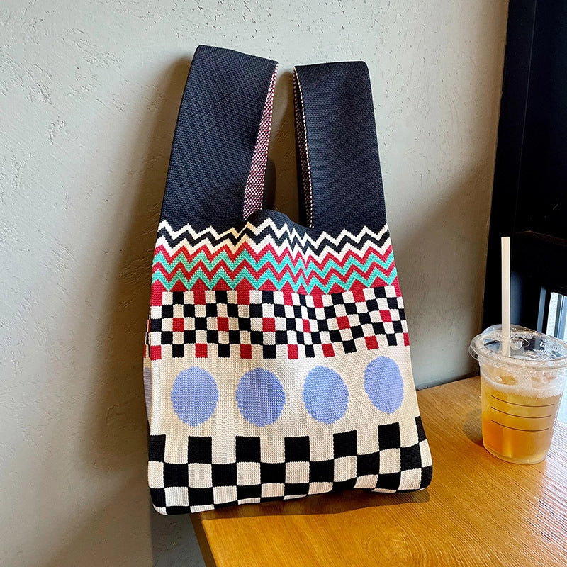 Vest Bag Vest Bag Cute Panda Large Knitted Shoulder Handbag Hand Bag Commuter Large Capacity Wrist Bag