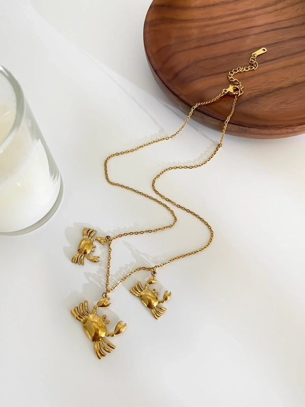 Elegant Retro IG Style Conch Crab 316L Stainless Steel Imitation Pearl 18K Gold Plated Three-dimensional Necklace