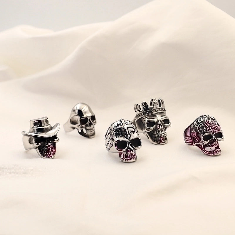 Vintage Style Punk Geometric Skull Stainless Steel Plating Halloween Men'S Rings