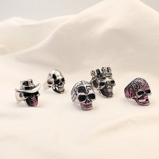 Vintage Style Punk Geometric Skull Stainless Steel Plating Halloween Men'S Rings