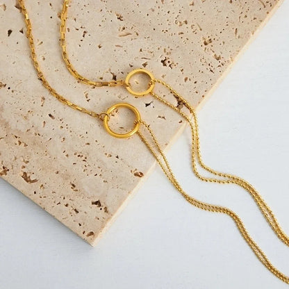 Minimalist Circle Titanium Steel 18K Gold Plated Plating Pendant Necklace