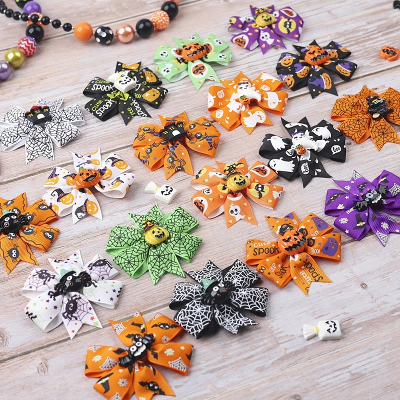 Halloween Funny Halloween Pattern Rib Ribbon Party Hairpin