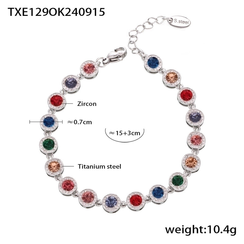 New Arrival Titanium Steel Full Diamond 3A Zircon Mixed Color Bracelet PVD Vacuum Electroplating Non-Fading Necklace Jewelry Suit