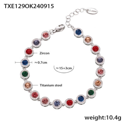 New Arrival Titanium Steel Full Diamond 3A Zircon Mixed Color Bracelet PVD Vacuum Electroplating Non-Fading Necklace Jewelry Suit