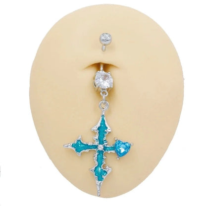 1 Piece Belly Rings Novelty Cross Heart Shape 316 Stainless Steel Alloy Epoxy Plating Rhinestones Glass White Gold Plated