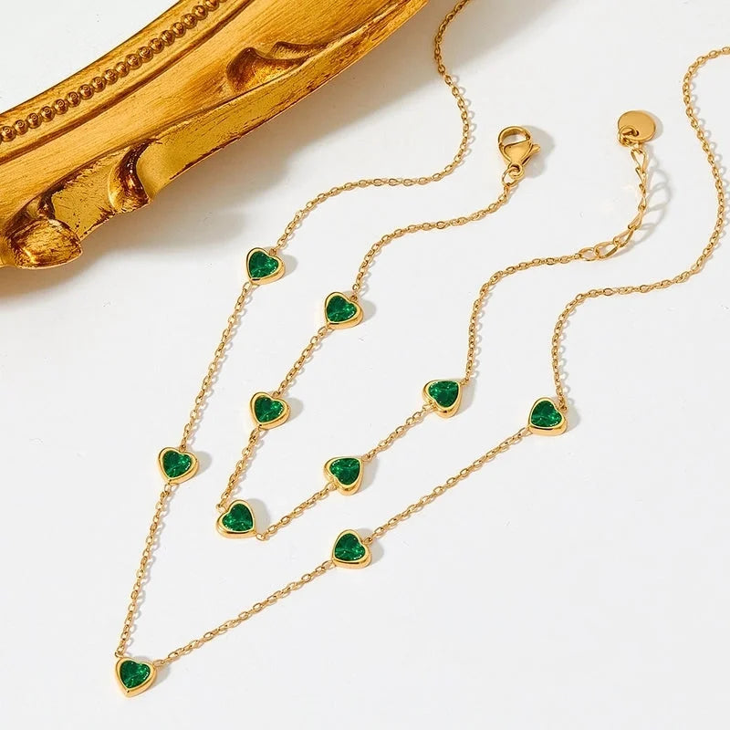 Sweet Heart Shape Stainless Steel Titanium Steel Plating Inlay Zircon Bracelets Necklace