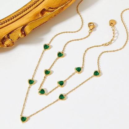 Sweet Heart Shape Stainless Steel Titanium Steel Plating Inlay Zircon Bracelets Necklace