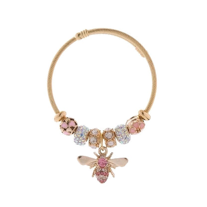 Cute Bee 304 Stainless Steel Alloy Rhinestones Bangle In Bulk