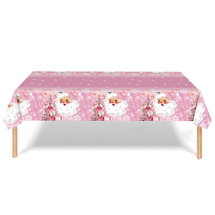 3 Pieces Pink Christmas Theme Party Tableware Set Birthday Pink Christmas Party Tablecloth Paper Plate Paper Towel Paper Cup