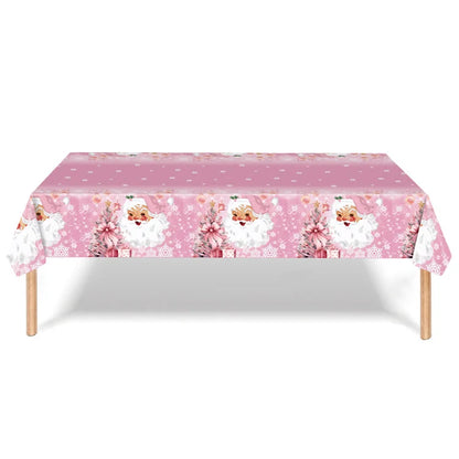 3 Pieces Pink Christmas Theme Party Tableware Set Birthday Pink Christmas Party Tablecloth Paper Plate Paper Towel Paper Cup