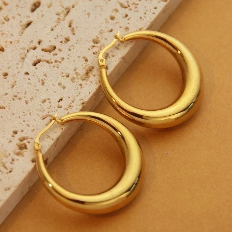 1 Pair Retro Minimalist C Shape U Shape Solid Color Plating Titanium Steel 18k Gold Plated Earrings