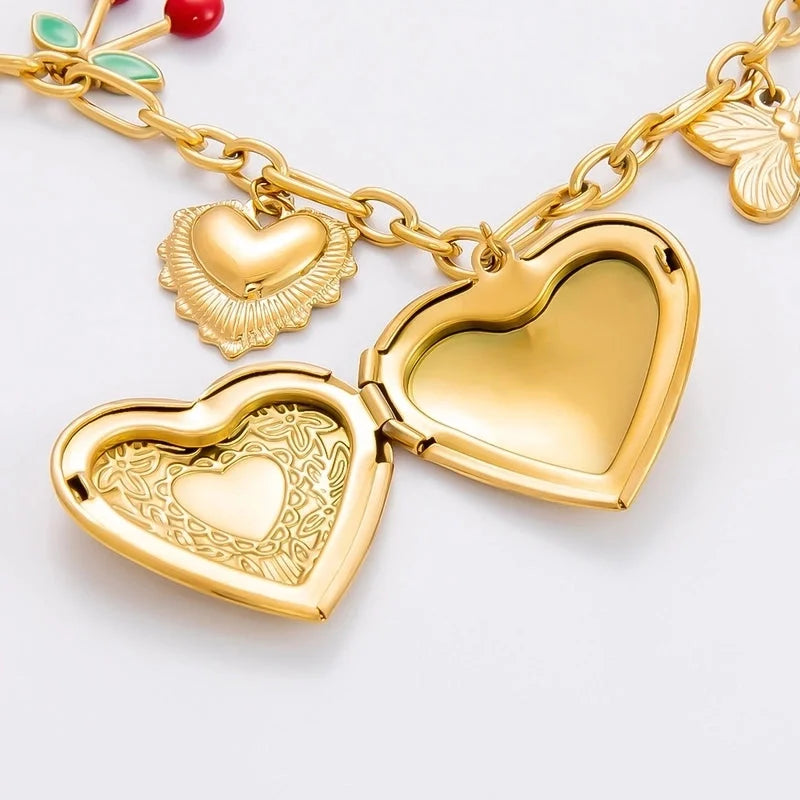IG Style Sweet Heart Shape Flower Butterfly 304 Stainless Steel 18K Gold Plated Pearl Bracelets Necklace