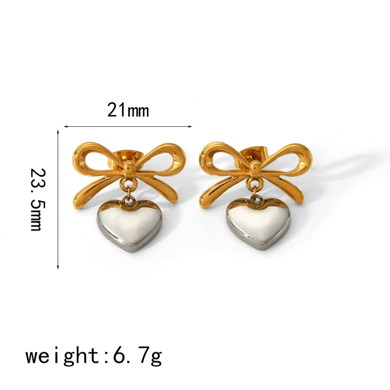 1 Pair Classic Style Heart Shape Polishing Epoxy Plating 304 Stainless Steel Drop Earrings