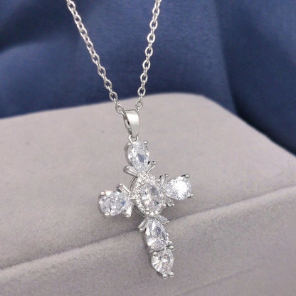 201 Stainless Steel Copper White Gold Plated Gold Plated Minimalist Classic Style Plating Inlay Cross Glass Zircon Pendant Necklace