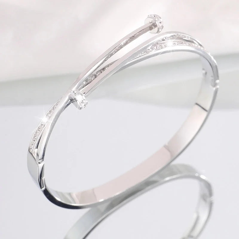 Elegant French Style Classic Style Solid Color 304 Stainless Steel Bangle In Bulk
