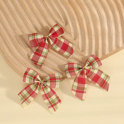 Kuhiro Christmas Bow Red Black Green Plaid Bow Imitation Linen OPP Bag Christmas Tree Wreath Decoration