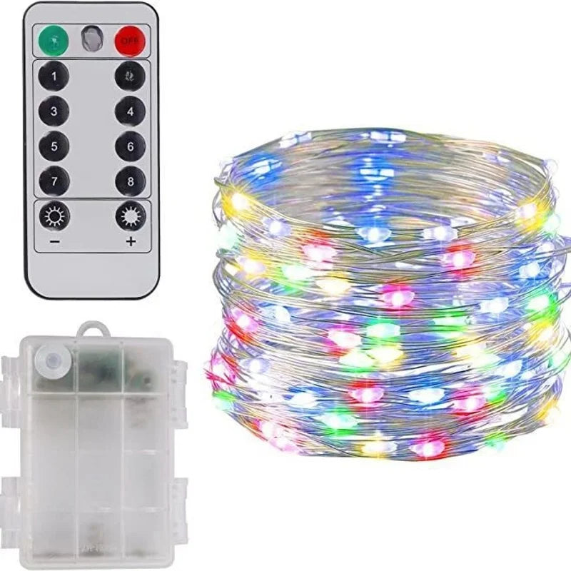 LED Light String Eight Function USB Waterproof Battery Box Remote Control Copper Wire Light String Leather Wire Light String Christmas Decorative Colored Light String