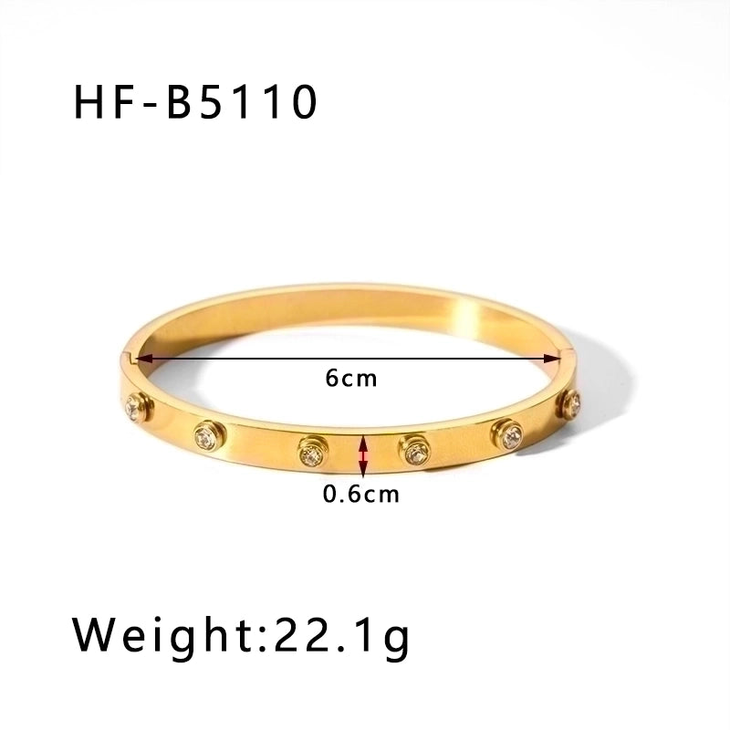Minimalist Round Stainless Steel 18K Gold Plated Zircon Bangle In Bulk