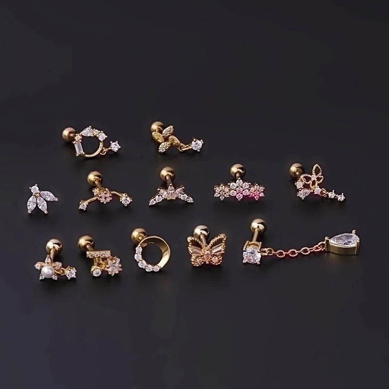 Ear Cartilage Rings & Studs Fashion Flower 316L Stainless Steel Copper Plating