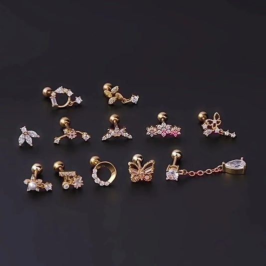 Ear Cartilage Rings & Studs Fashion Flower 316L Stainless Steel Copper Plating