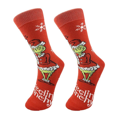 Christmas Mid-calf Length Socks Grinch Knitted Personalized Men And Women Socks Couple Fashion Socks