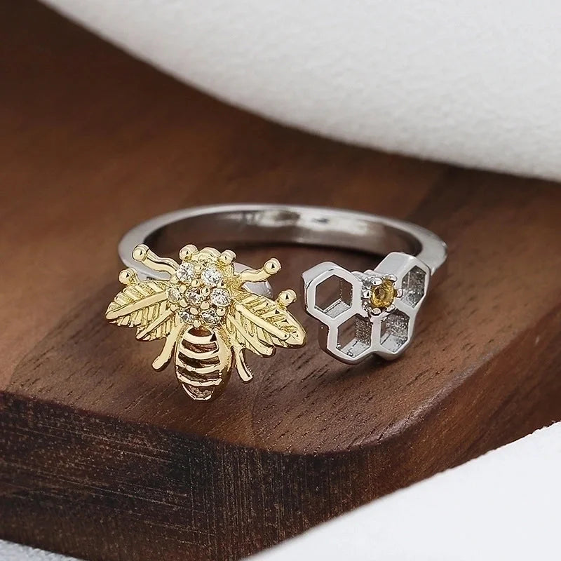 Fashion Sunflower Bee Butterfly Copper Inlay Zircon Rings