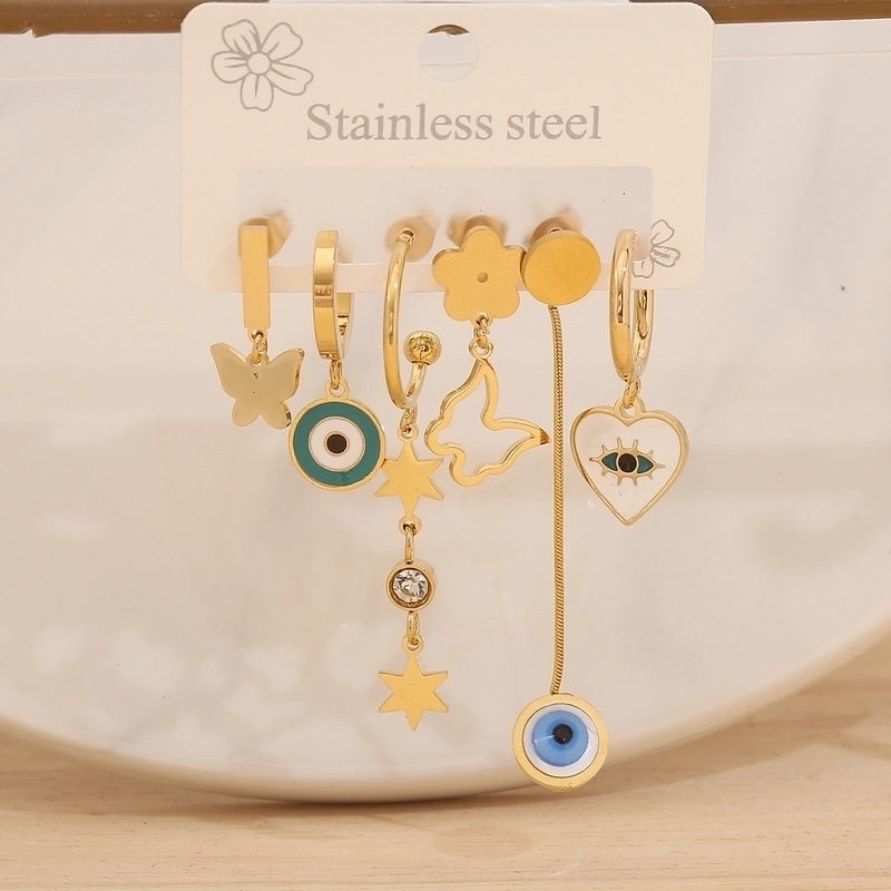 1 Set Elegant Minimalist Star Heart Shape Bow Knot 304 Stainless Steel Titanium Steel Glass Zircon 18K Gold Plated Drop Earrings