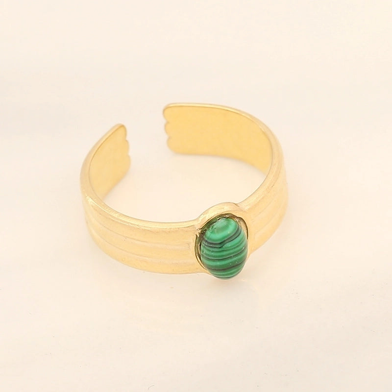 Stainless Steel 18K Gold Plated Ethnic Style Inlay Geometric Turquoise Open Ring