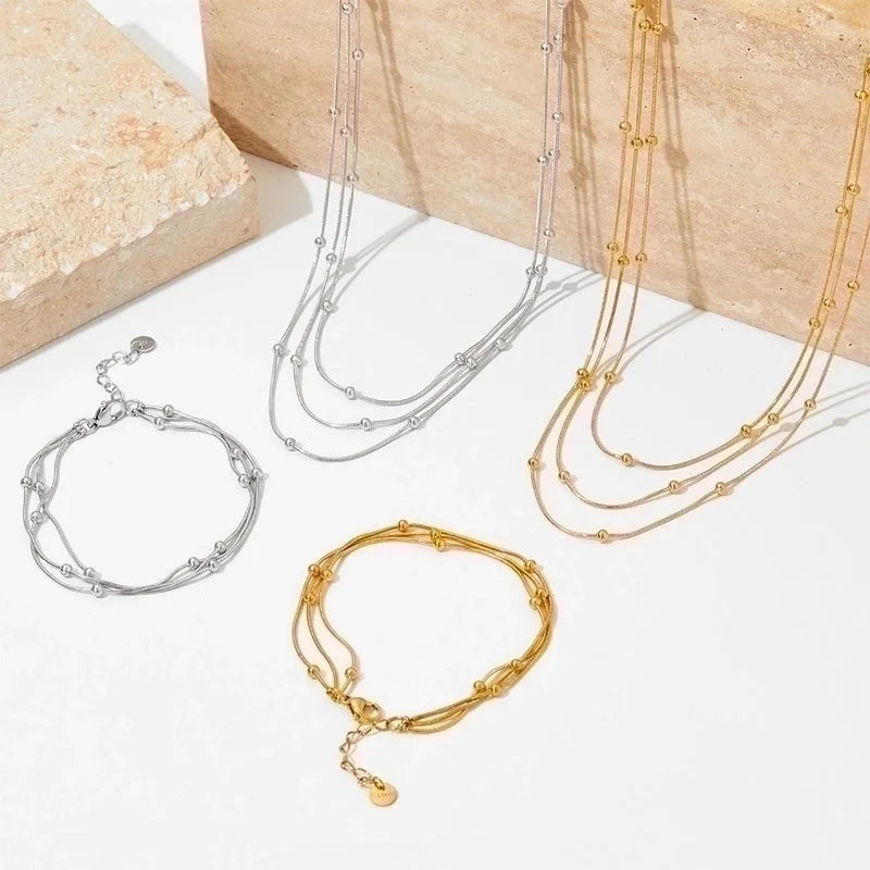 304 Stainless Steel 16K Gold Plated White Gold Plated Gold Plated Casual Minimalist Plating Solid Color Bracelets Necklace