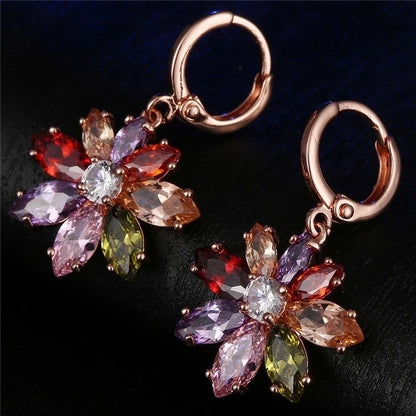 1 Pair Retro Flower Plating Inlay Copper Zircon K Gold Plated Earrings