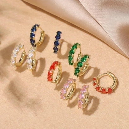 Minimalist C Shape Plating Inlay Copper Zircon 14K Gold Plated Earrings