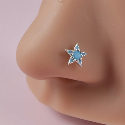 2 Pieces Nose Rings & Studs Minimalist Flower 304 Stainless Steel Turquoise Turquoise