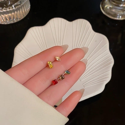 1 Set Minimalist Geometric Enamel Plating Inlay Copper Rhinestones Opal Shell Earrings