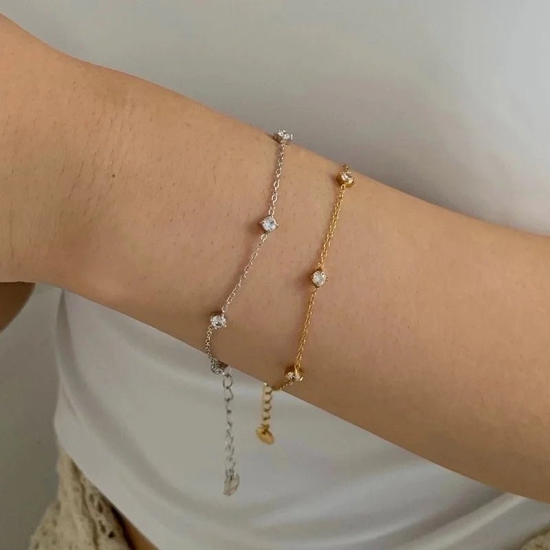 Casual Geometric 304 Stainless Steel Zircon 16K Gold Plated White Gold Plated Gold Plated Plating Inlay Bracelets Anklet Necklace