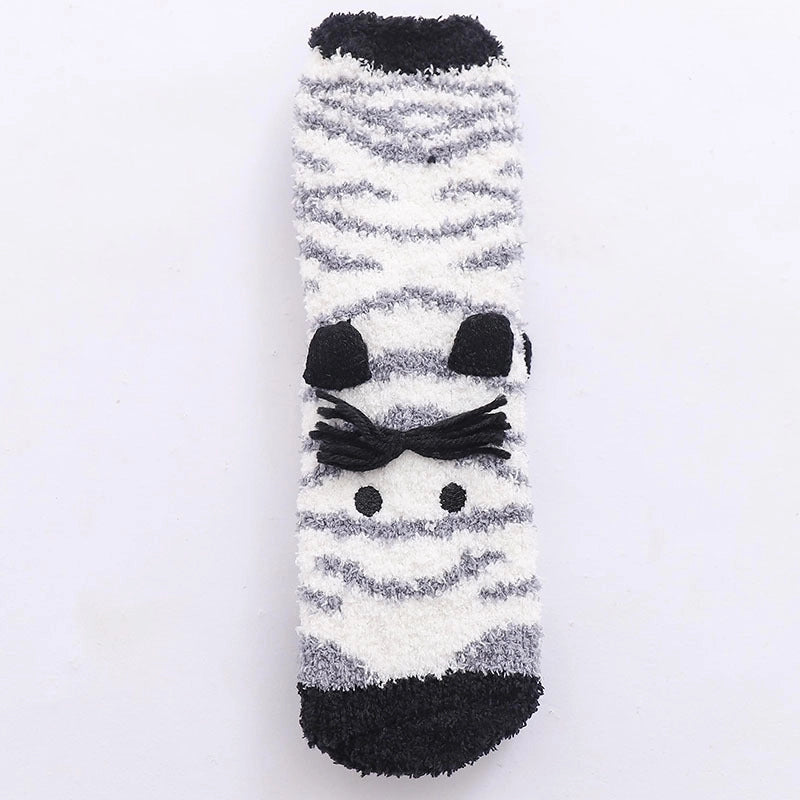 29 Cartoon Straight Embroidered Three-dimensional Animal Coral Fleece Christmas Warm Home Floor Socks Half Velvet Tube Socks