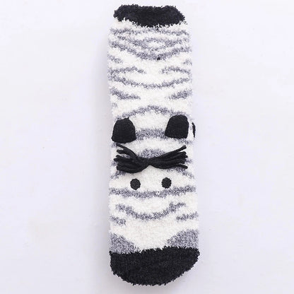 29 Cartoon Straight Embroidered Three-dimensional Animal Coral Fleece Christmas Warm Home Floor Socks Half Velvet Tube Socks