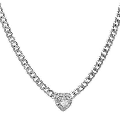 Fashion Heart Shape Stainless Steel Alloy Artificial Pearls Zircon Inlay Pendant Necklace