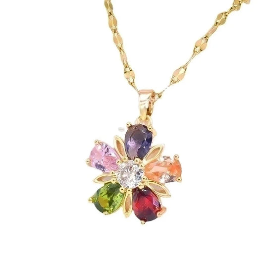 Titanium Steel Fairy Style Inlay Leaf Flower Zircon Necklace Earrings Jewelry Set