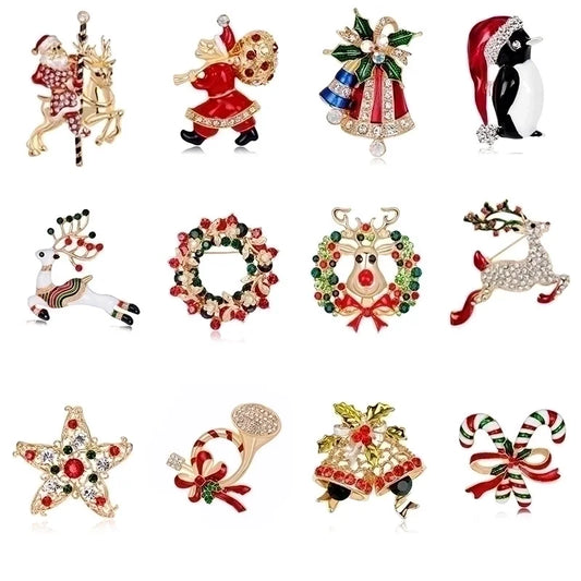 Fashion Pin Santa Claus Star Elk Alloy Plating Rhinestones Women'S Brooches