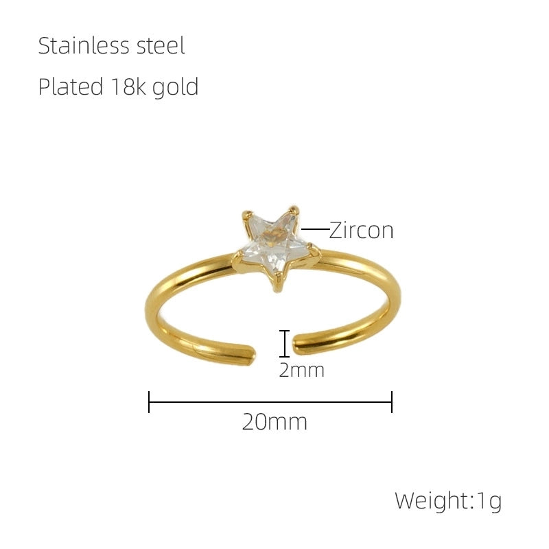 Casual Minimalist Leaves Heart Shape Crown 304 Stainless Steel Zircon 18K Gold Plated Inlay Open Rings